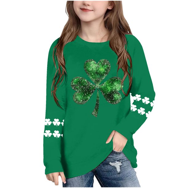 Blusas y camisas de manga larga con cuello redondo, moda del Día de San Patricio, blusa informal con estampado bonito de manga larga para niños y niñas.