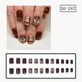 thumbnail image 5 of Checkered Turkey Design Short Square Press On Nails ABS Thanksgiving Party Fake Nails Lovely, 5 of 8