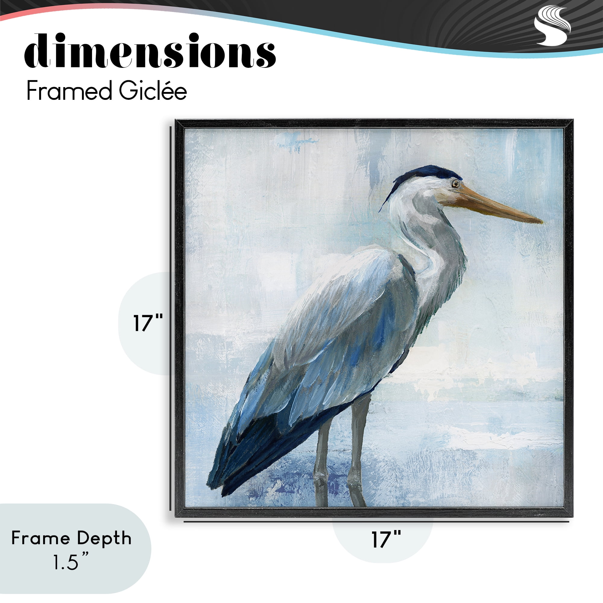 Stupell Industries Serene Blue Heron In Aqua Black Framed Giclee Art, design by Nan