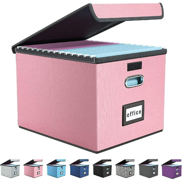 Collapsible File Storage Organizer Boxes with Lids, Linen Office