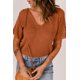 thumbnail image 2 of ABPHQTO Top de punto con cuello en V y manga croché marrón para mujer, 2 of 5