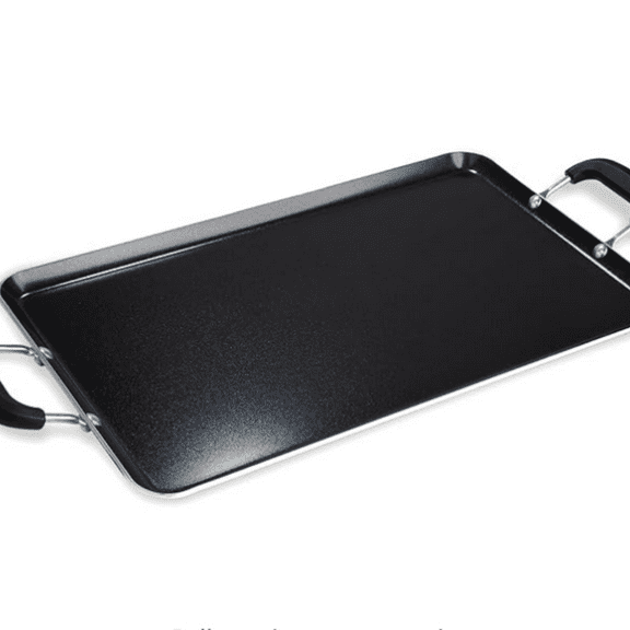 Nonstick Double Burner Griddle, Easy To Clean, Cool Touch Silicone Handle, Dishwasher Safe Pots and Pans, 12-Inch x 18-Inch, Black