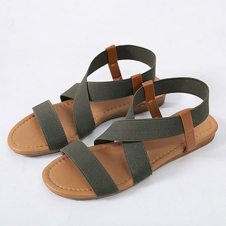 

Summer Flat Sandals Women Elastic Band Roman Beach Shoes Open Toe Sandals