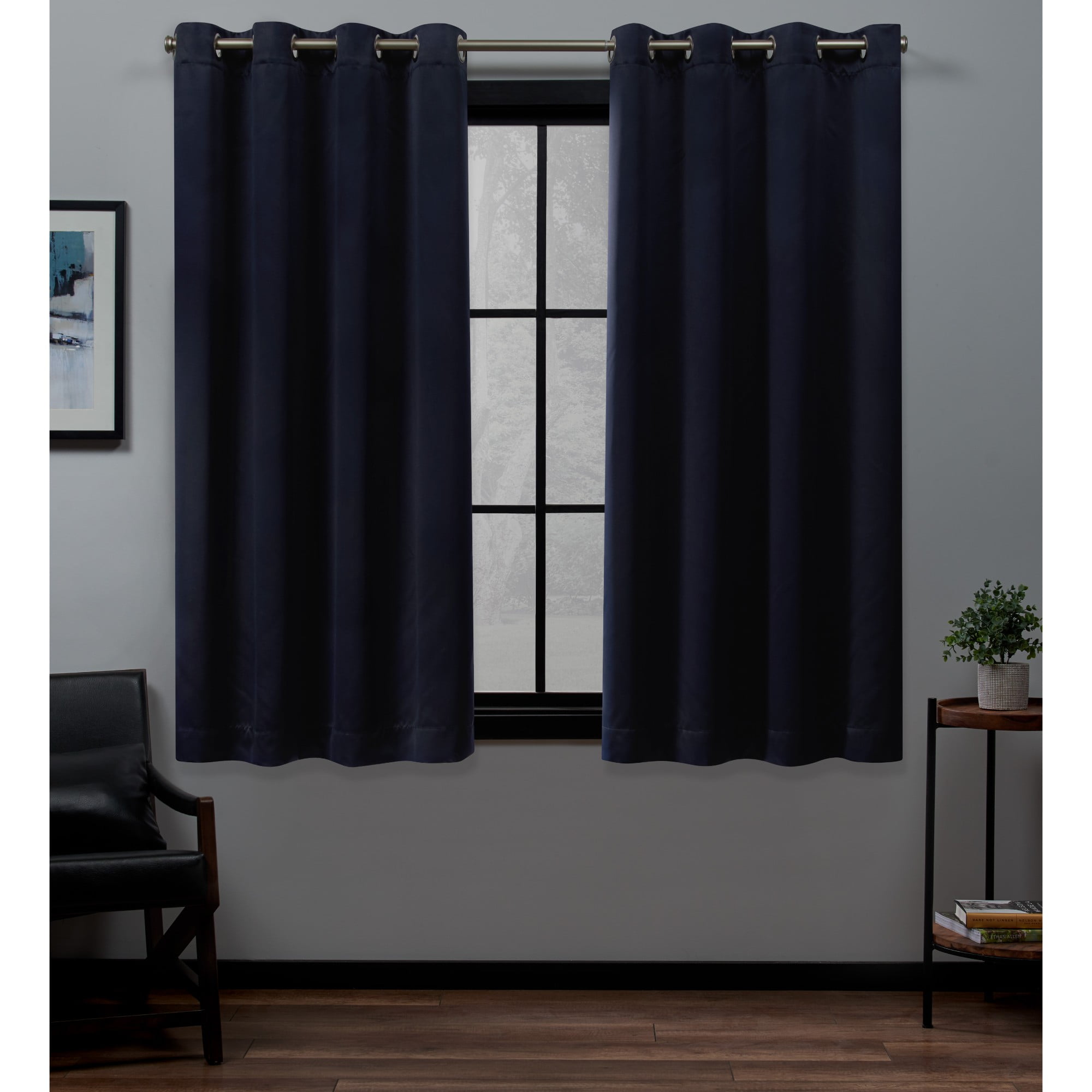 2pc Home Curtains Solid Linen Feel Wide Window Curtain Panel Pair with Grommets 