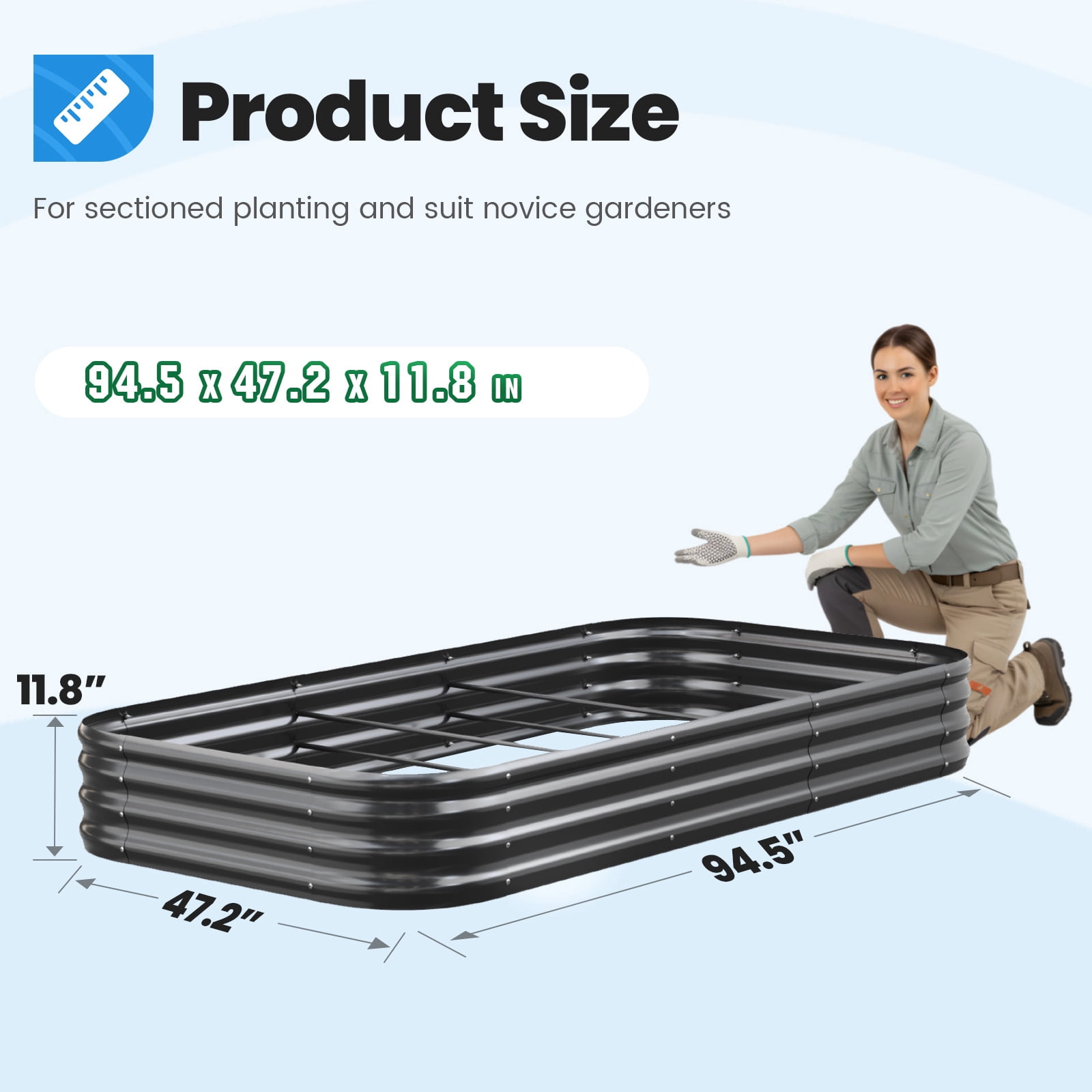 Quictent 2PCS 8x4x1ft Galvanized Raised Garden Bed Kit, Oval Large Metal Planting Box for Vegetables Outdoor Double Strengthened by Vertical Bar and Crossbar with Liner, Dark Grey