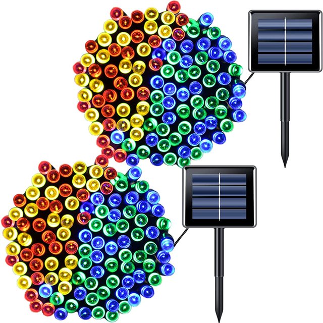 2 Pack Green Lights Solar Powered 200 LED 75.5ft Each Solar String Lights Outdoor Waterproof 8 Modes Green Christmas Lights for Patio Garden Tree Halloween Decorations