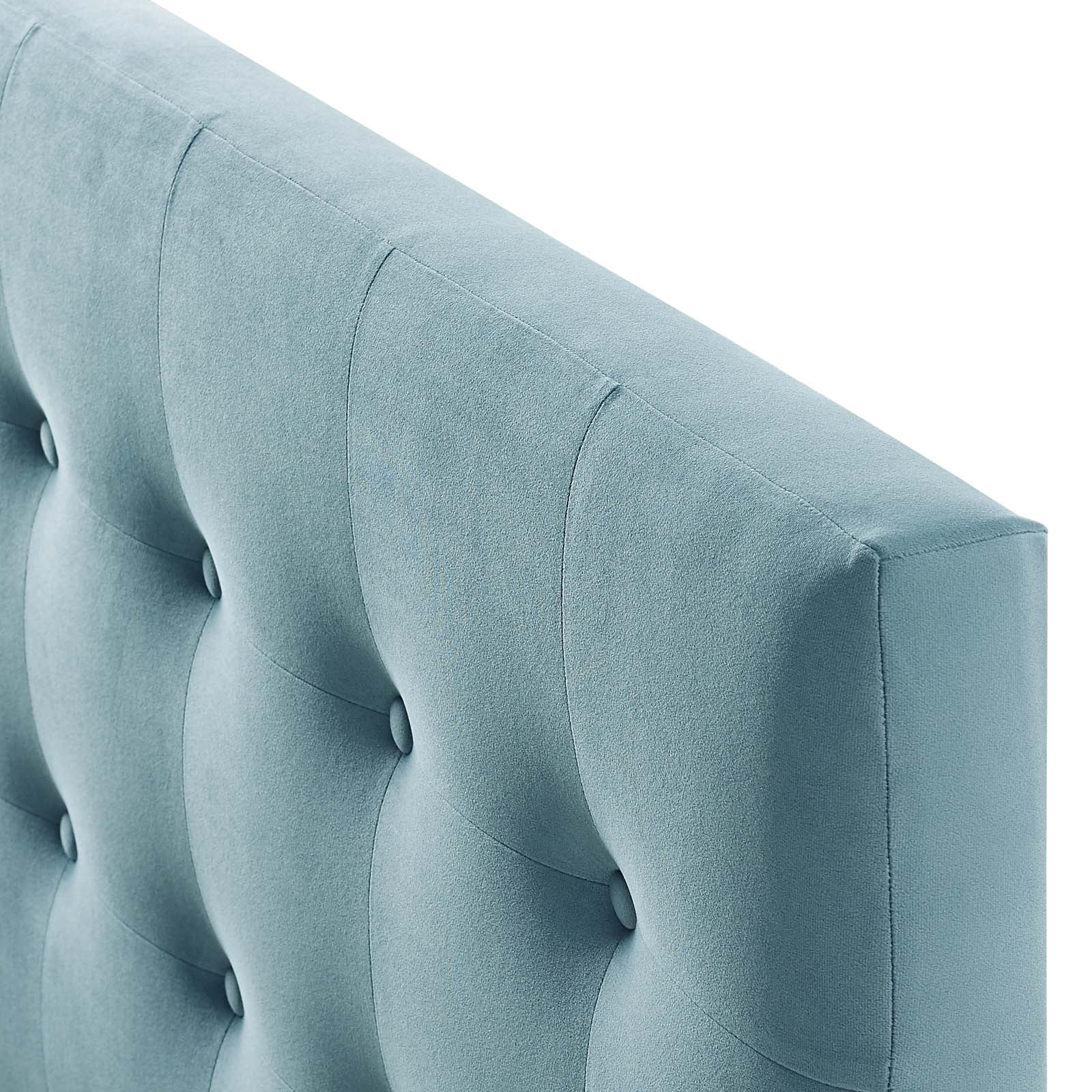 Contemporary Modern Urban Designer Bedroom Queen Size Tufted Headboard, Velvet Fabric, Light Blue