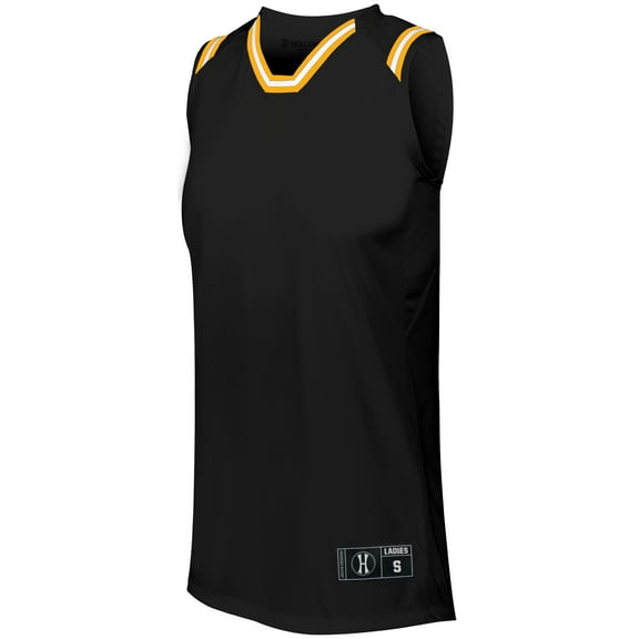 Holloway Sportswear XS Womens RETRO BASKETBALL JERSEY Black/Light Gold/White 224376