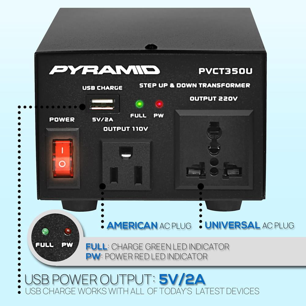 Pyramid PVCT350U - Step Up Down Voltage Converter Transformer- Power Supply Voltage Converter with USB Port (150 Watt)