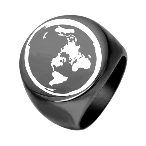 HIJONES Women Men's 22mm Round Earth Stainless Steel Ring Vintage Minimalist Personalized Hip Hop Jewelry Black Size 13