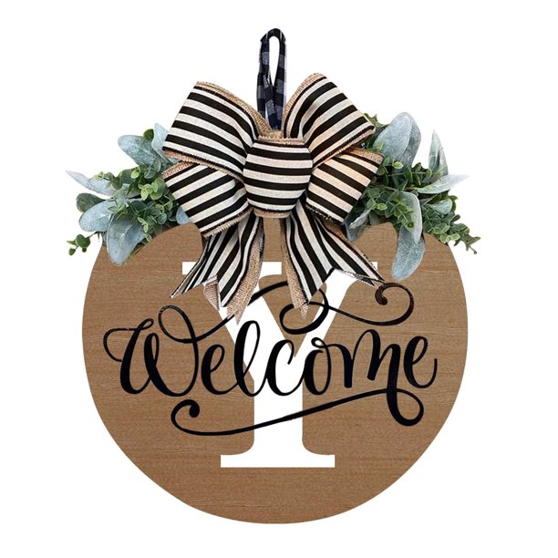 Placa decorativa para colgar corona de puerta delantera | Cartel de entrada redondo para todas las estaciones | 30x30cm | Opciones de letras de monograma | Decoración de puerta de bienvenida
