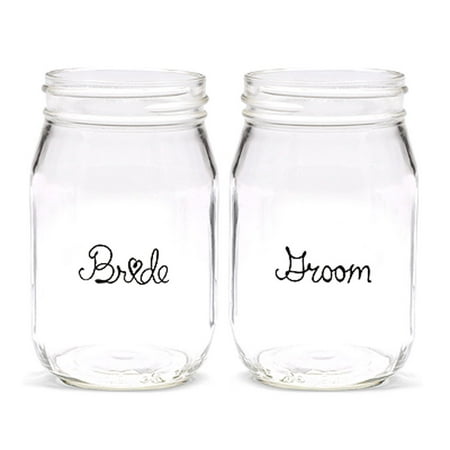 Wedding Party Drinking Jars - Bride & Groom