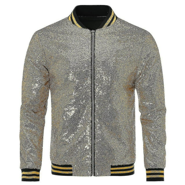 Veste Bomber Décontractée à Paillettes pour Hommes avec Fermeture Éclair