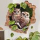 thumbnail image 2 of Adhesivos de pared 3D con diseño de búho con hojas verdes, efecto pared rota, 2 of 3