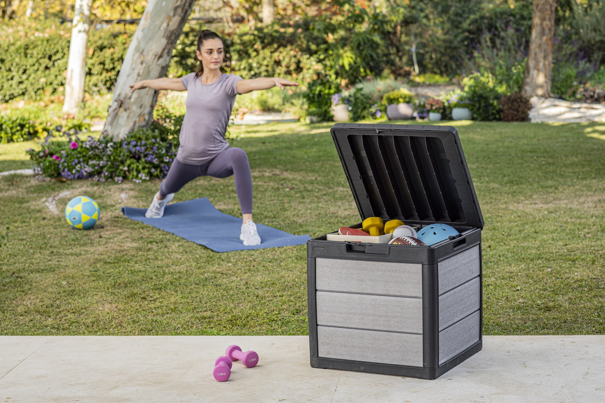 Keter Denali 30 Gallon Durable Gallon Durable Resin Outdoor Deck Box Storage Organization, Grey