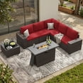 thumbnail image 2 of STARY 7 Pieces Outdoor Conversation Set With Fire Pit Table, Wide Armrests Outdoor Modular Wicker Furniture Set, Red, 2 of 10