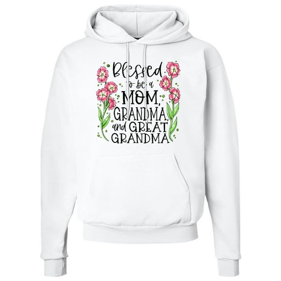Inktastic Blessed to Be a Mom, Grandma, and Great Grandma Pink Flowers Adult Hoodie Sweatshirt