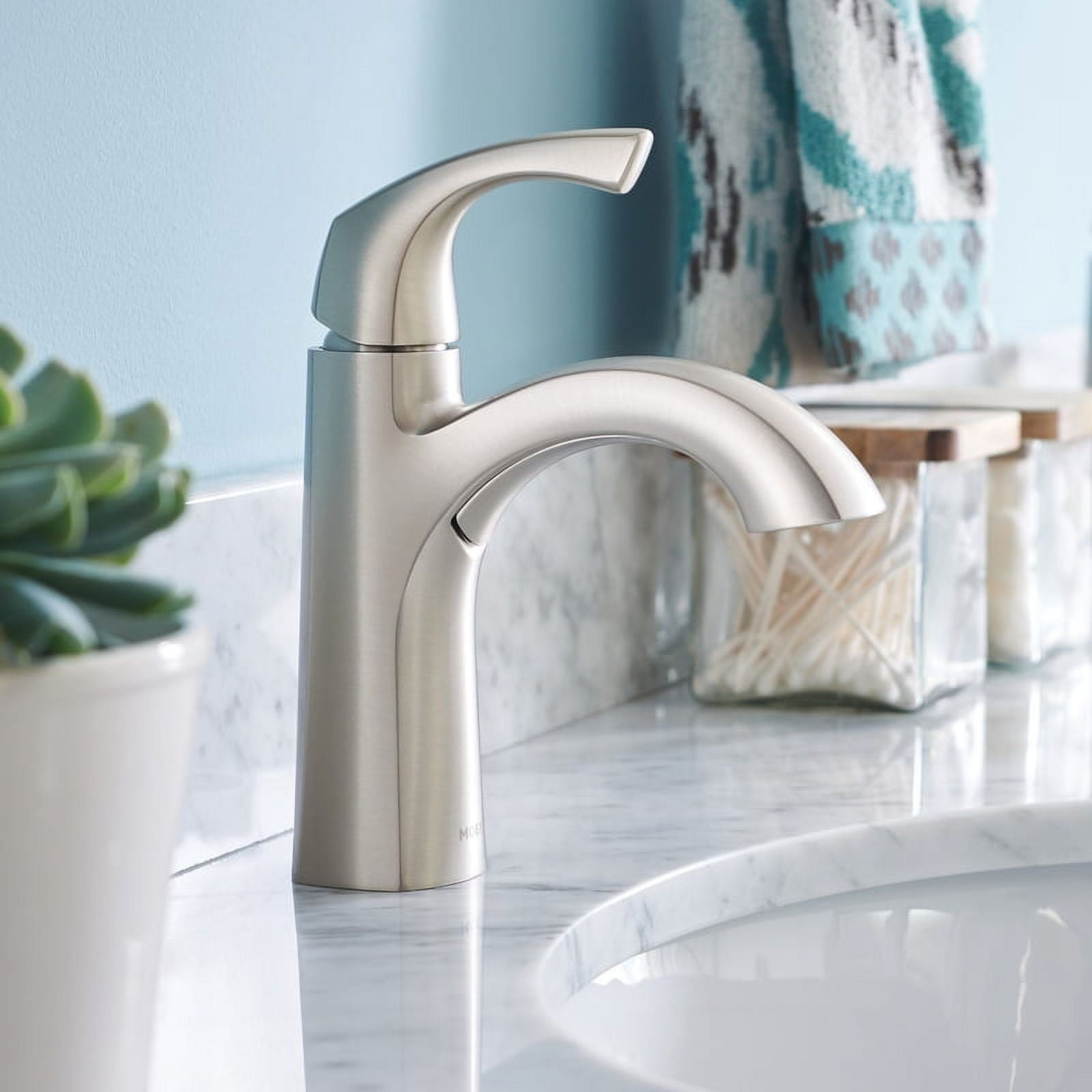 Moen Lindor Brushed Nickel Single Handle Bathroom Faucet 4 in.