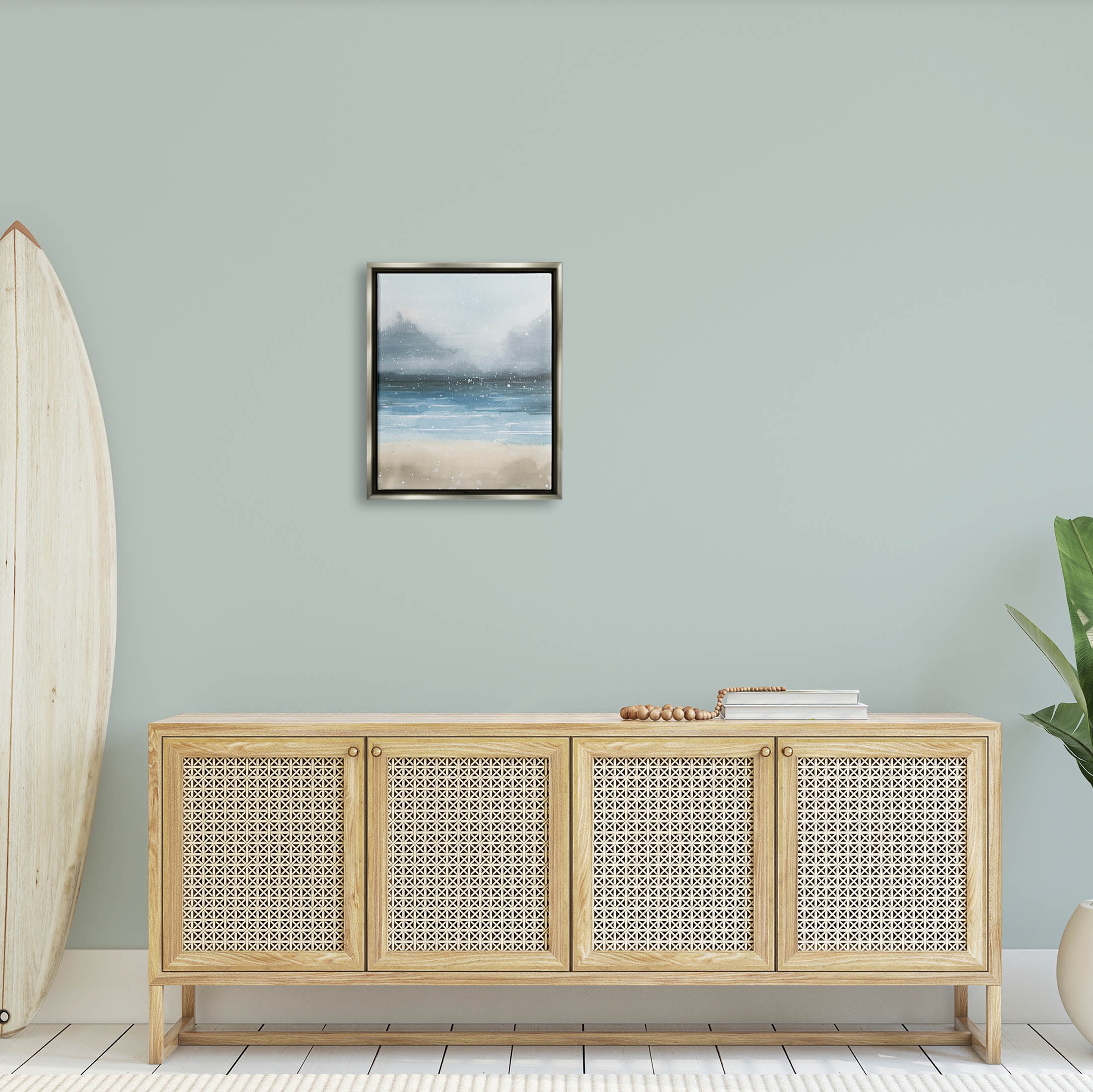Stupell Industries Beach Snowfall Ocean Shore Graphic Art Luster Gray Floating Framed Canvas Print Wall Art, Design by Grace Popp