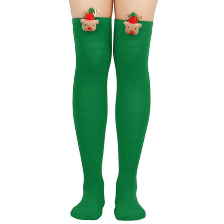 

Christmas Women Striped Over Knee Socks Thigh High Stockings Cute Cartoon Elk Long Over Knee High Socks