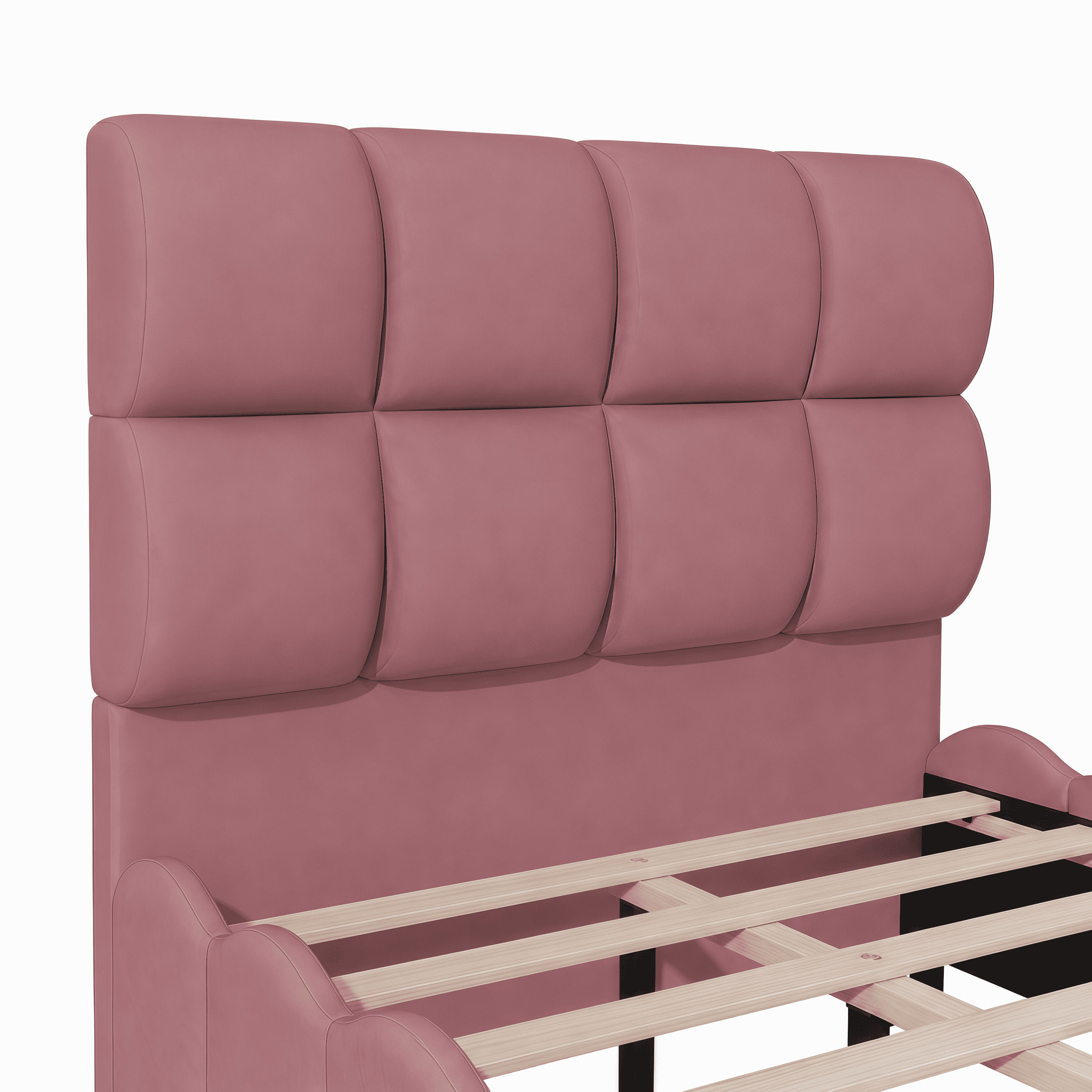 Euroco Upholstery Velvet Twin Size Platform Bed with Tall Panel Headboard, No Box Spring Needed, Pink