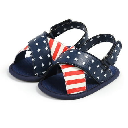 Loliuicca Baby Sandals Set  Stars Striped 4th of July Shoes with Headband
