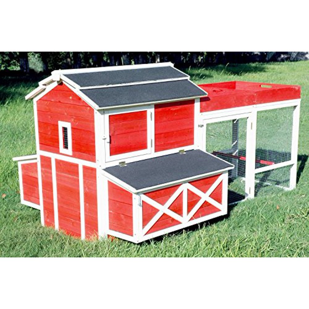 Pet Rite Collection Red Barn with Roof Top Planter Chicken Coop