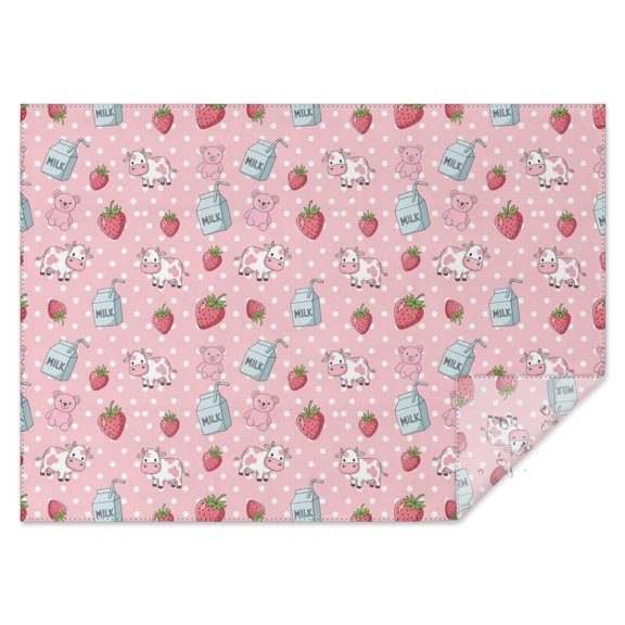 Pink Cow Milk Strawberry Pattern Rectangle Tablecloth 60"x84",Waterproof Polyester Rectangle Table Cloth, Wipeable Spillproof Polyester Tablecloth for Dining, Camping, Indoor and Outdoor