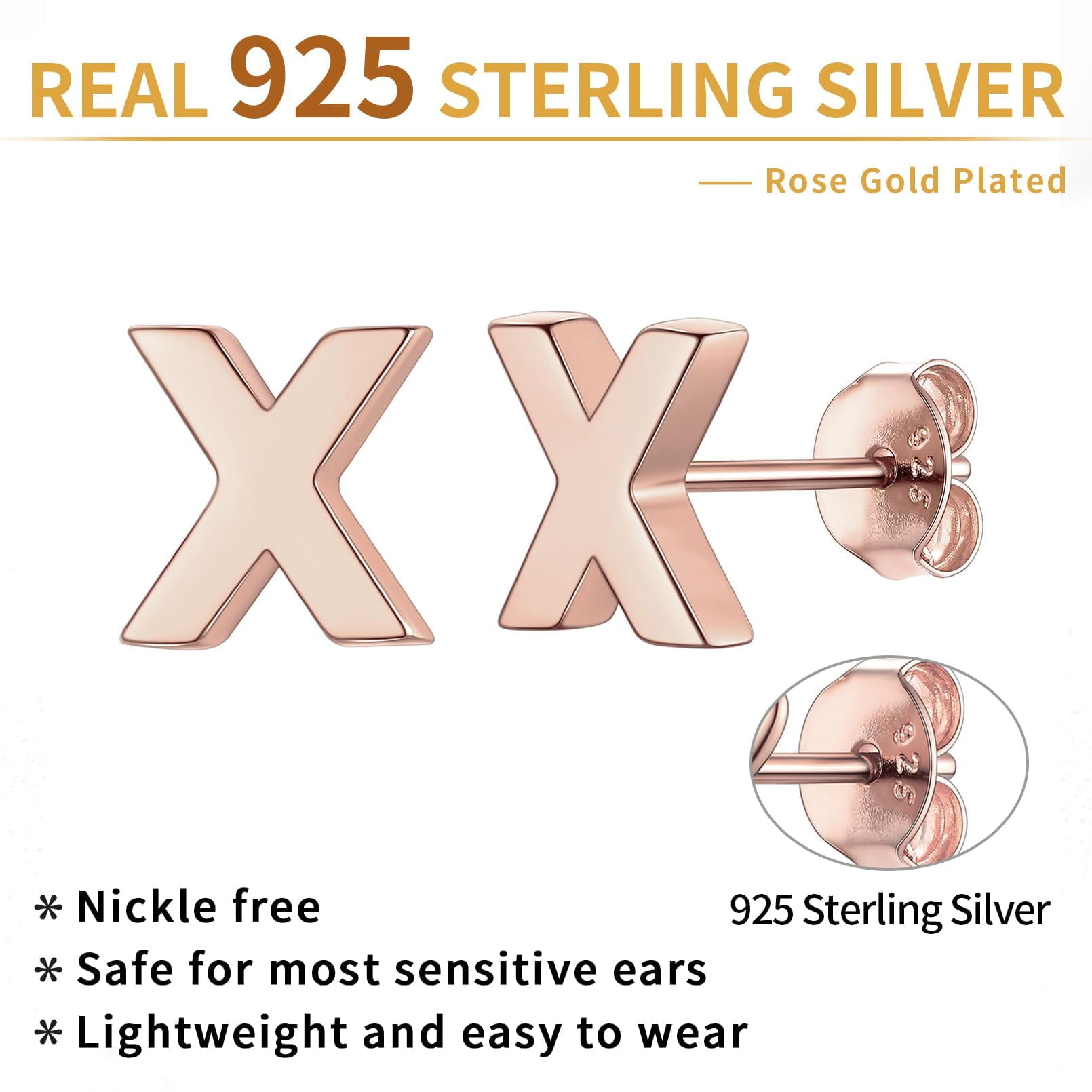 ChicSilver Initial Name Earrings Sterling Silver Women's Daily Cute Letter Stud Earrings Jewelry Gifts for Her