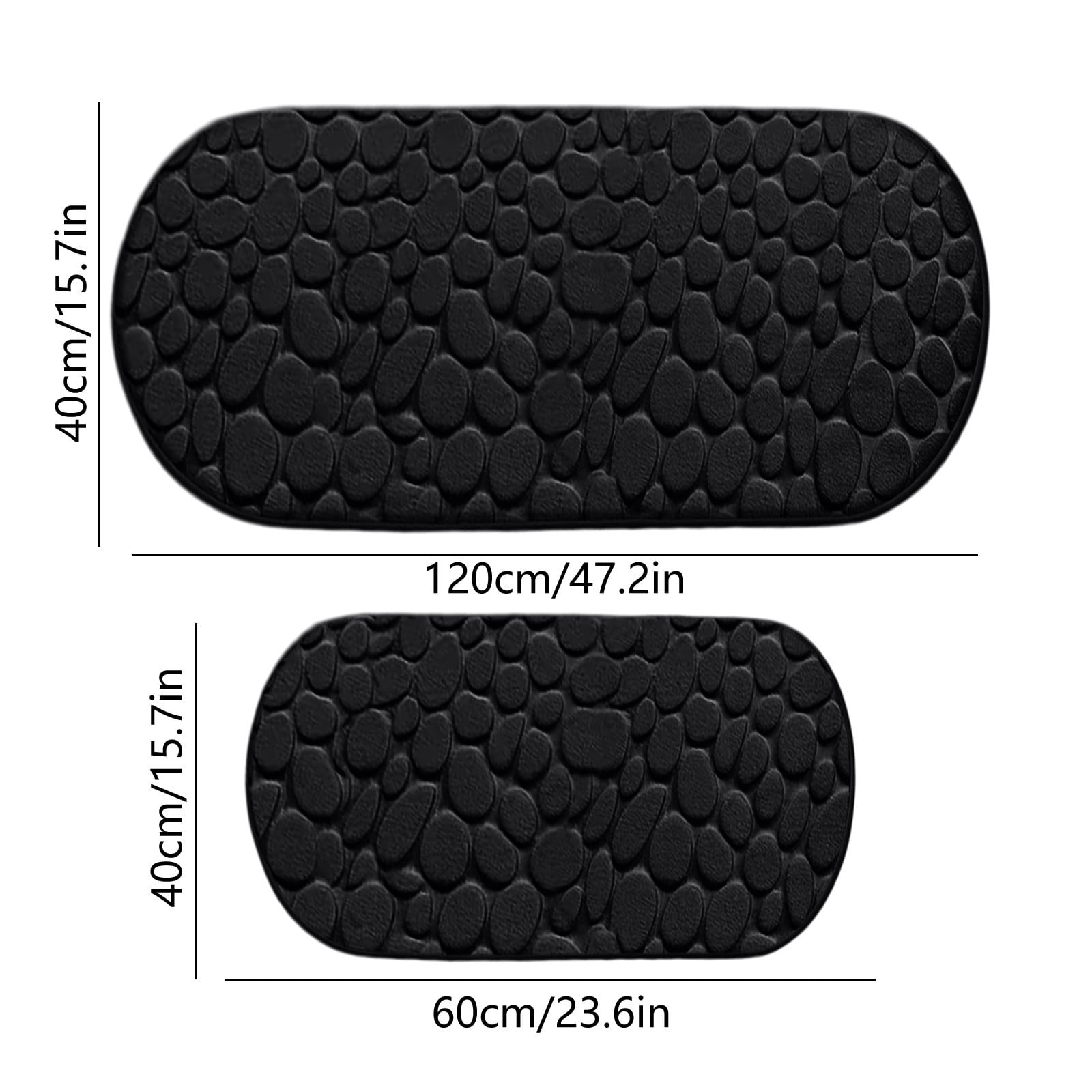 Cobblestone Pattern Rugs Set 2 Piece, Memory Foam Water Absorbent Bath Mats, for Bathroom, Sink, Toilet and Floor (15.7x23.6in+15.7x47.2in, Black)