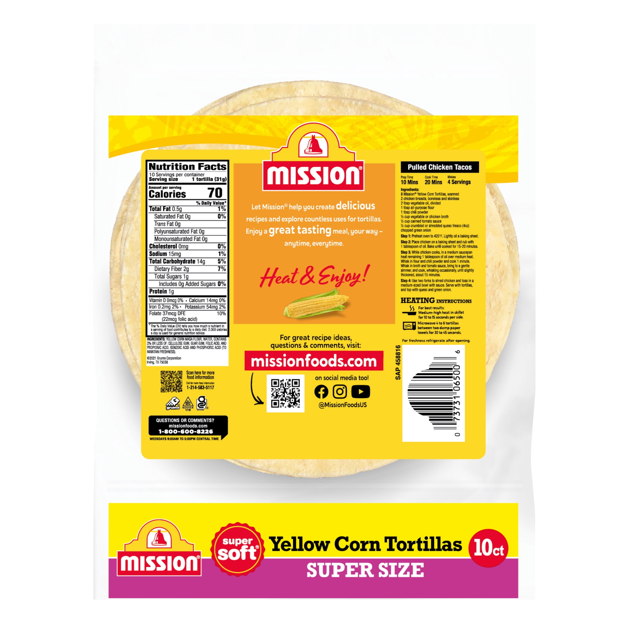(4 pack) Mission Super Soft Yellow Corn Tortillas, Super Size, 10 Count