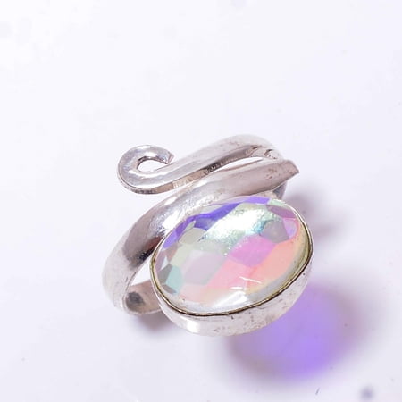 Aura Rainbow Mystic Fire Topaz Handmade 925 Sterling Silver Ring S.9 R238