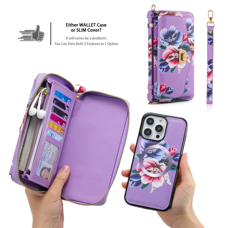 Summer Daisy Wallet for Magsafe, Magnetic Leather Floral Flower Card Holder  Stick on for iPhone 14 13 12 Pro Max Mini 