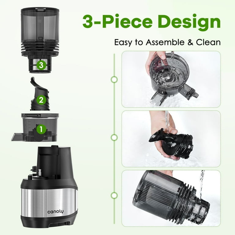 Canoly Hands-Free Slow Juicer – 6.2" XL Chute for Whole Fruits & Veggies – High-Yield Cold Press, Easy Clean, JE-24