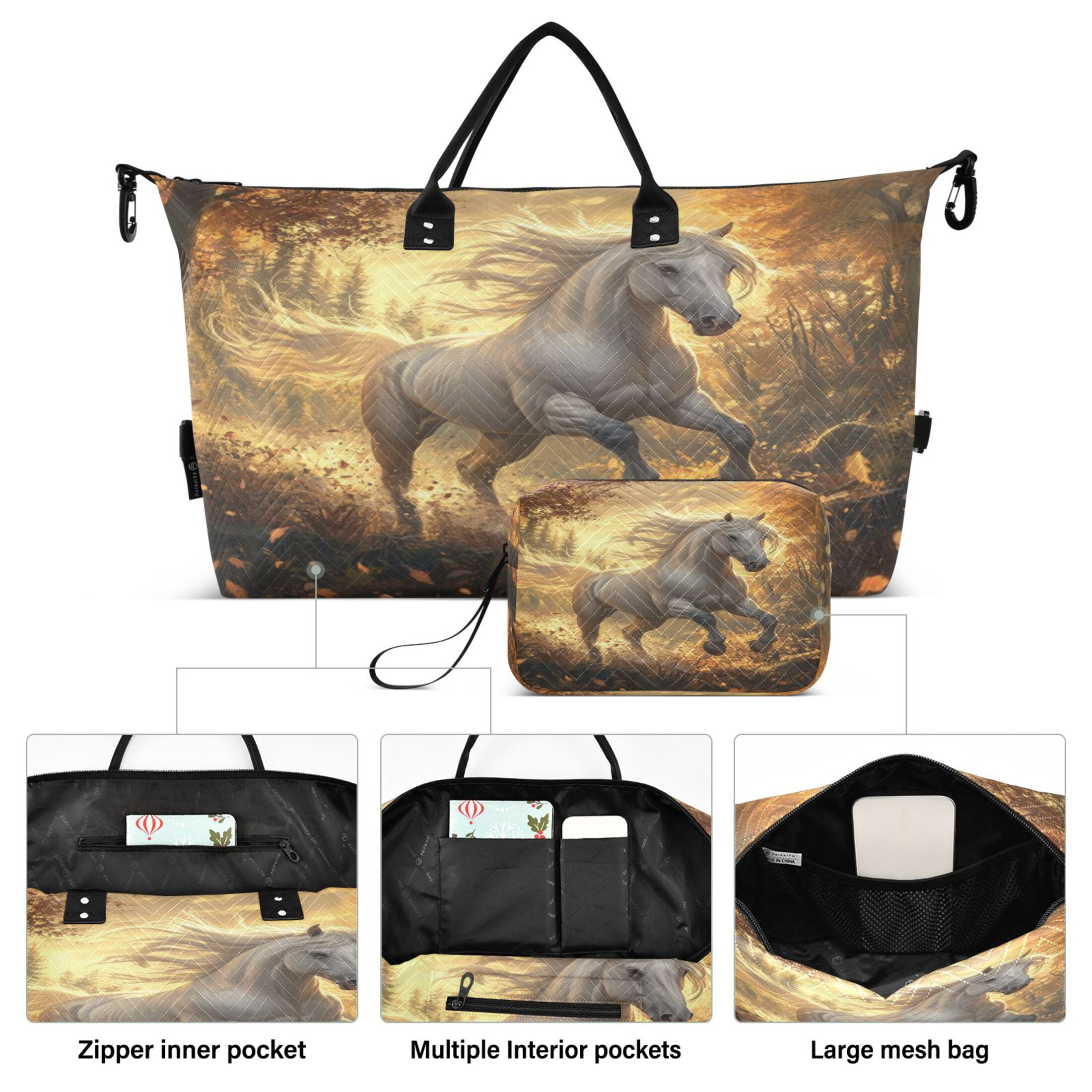 Travel Duffel Luggage Bag Sports Duffle Bag Gym Bag with Zipper A White Horse