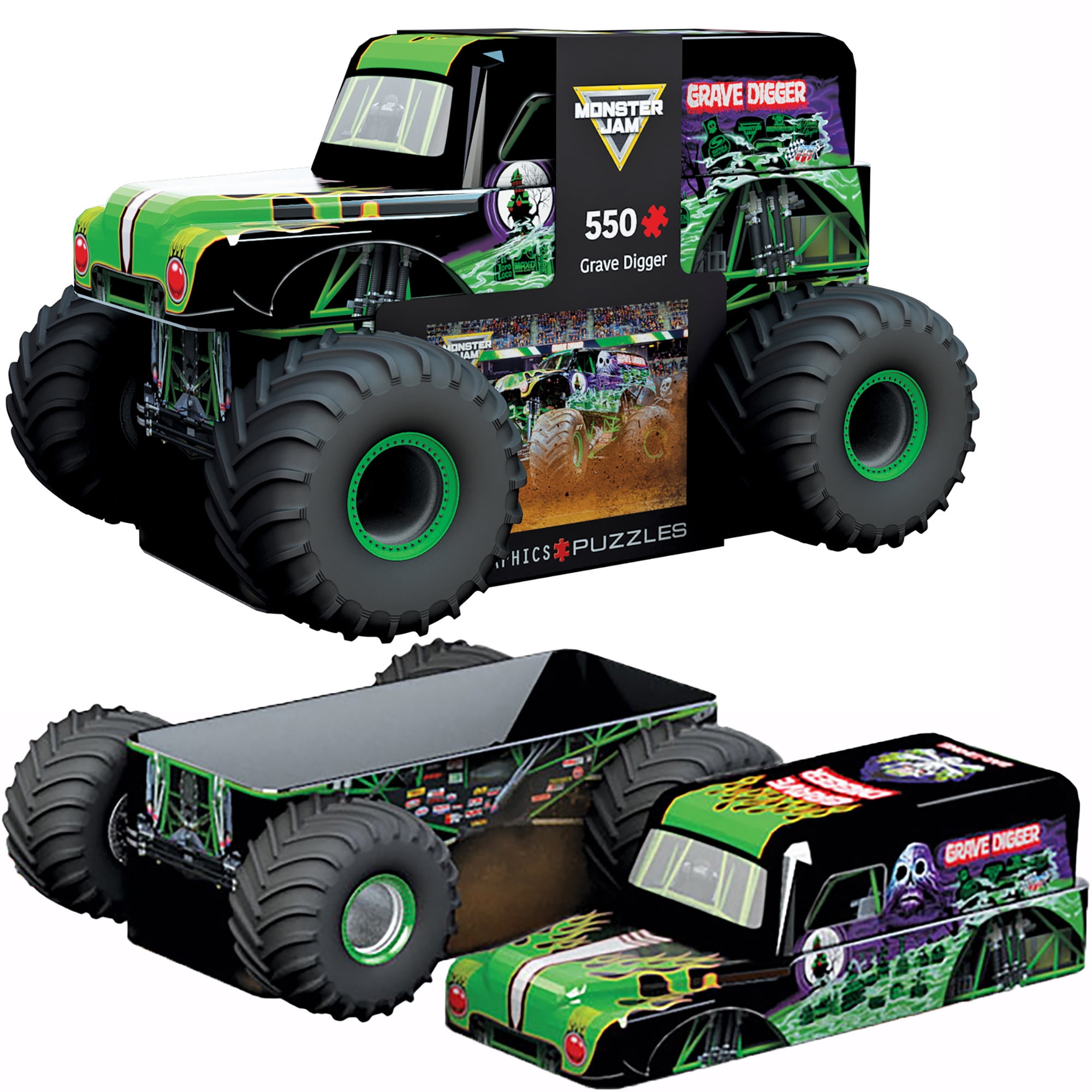 Eurographics: Monster Jam Grave Digger - 550 Piece Puzzle - Iconic Monster Truck-Shaped Collectible Tin, 19x13" Action Jigsaw, Officially Licensed