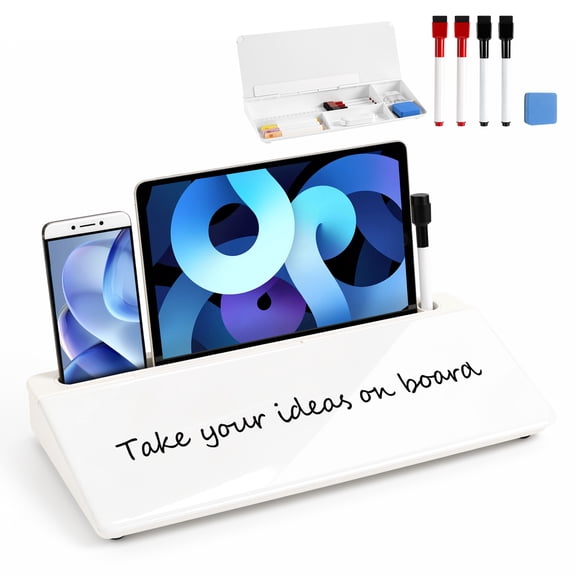 VUSIGN Desk Whiteboard with Storage, Dry Erase Board for Desk with Keyboard Stand, Desktop Whiteboard Organizer with Marker Holder for Home Office