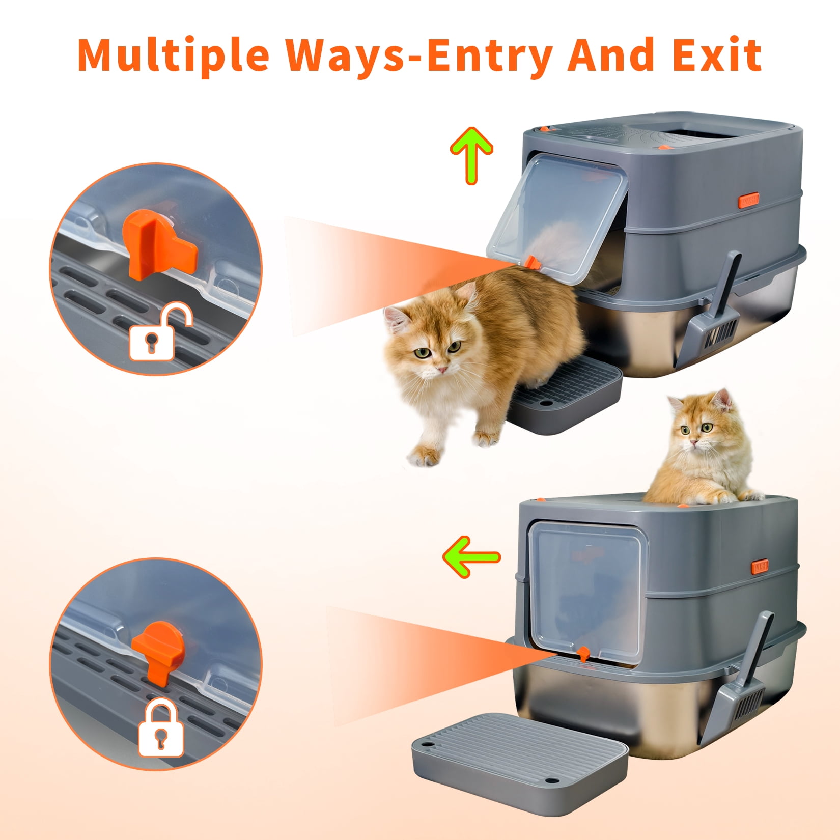 BingoPaw Cat Litter Box Enclosed Cat Kitty Litter Box with Stainless Steel Tray Pan, Scoop