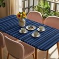 thumbnail image 3 of Dark Blue Table Cloths for 5 Foot Rectangle Tables, Retro Farmhouse Plants Wall Lines Texture Patio Waterproof Elastic Fitted Tablecloths, Washable Rectangular Table Cover for Camping, 3 of 8