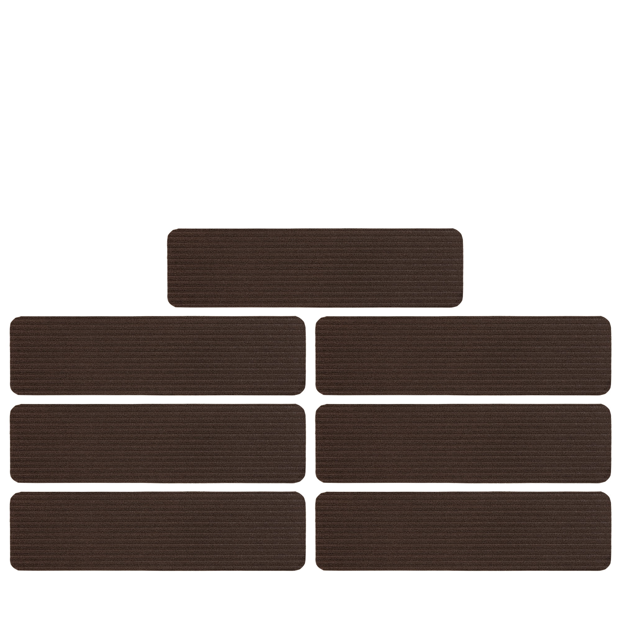Ottomanson Scrabe Rib Waterproof Non-Slip Rubberback Solid 8" x 30" Indoor/Outdoor Stair Treads, 7 Pack, Brown