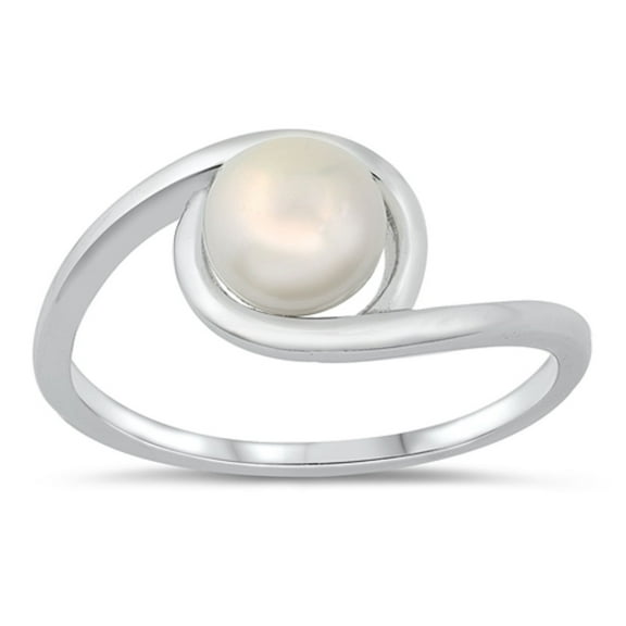 Round Simulated Pearl Twisted Center Ring Sterling Silver Size 7