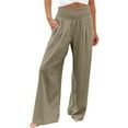 thumbnail image 2 of Wide Leg Linen Pants Women Summer High Waisted Boho Beach Flowy Pant Casual Vacation Outfits Elastic Lounge Trousers Gray 3XL, 2 of 5