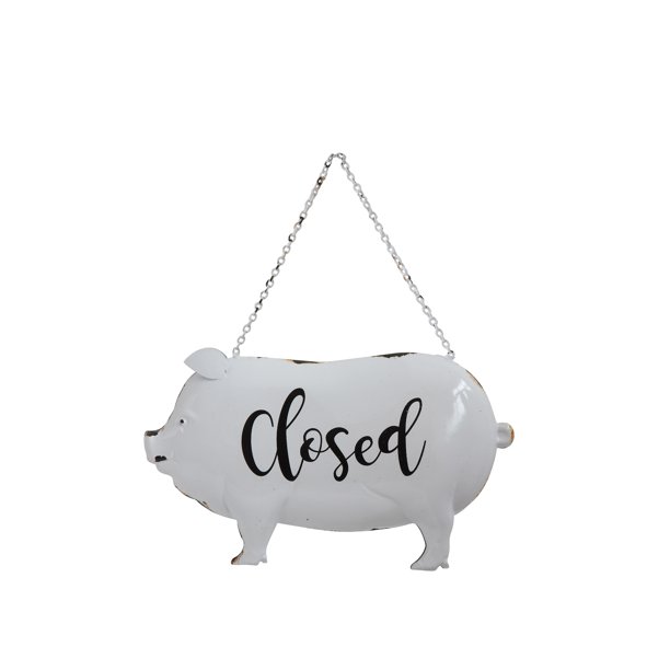 Creative CoOp Embossed Pig 2Sided "Open / Closed" Hanging Tin Sign