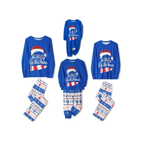 

Nokpsedcb Christmas Pajamas for Family Long Sleeve Letter Printed Plaid Tops + Elastic Waist Long Pants Sleepwear Sets Blue 5 Years