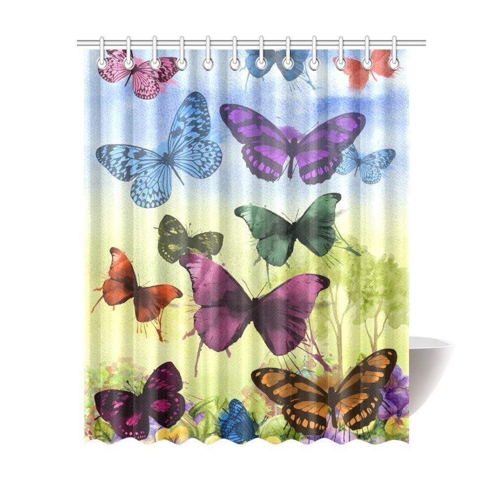 ARTJIA Butterfly Bathroom Waterproof Fabric Shower Curtain 60x72 inches
