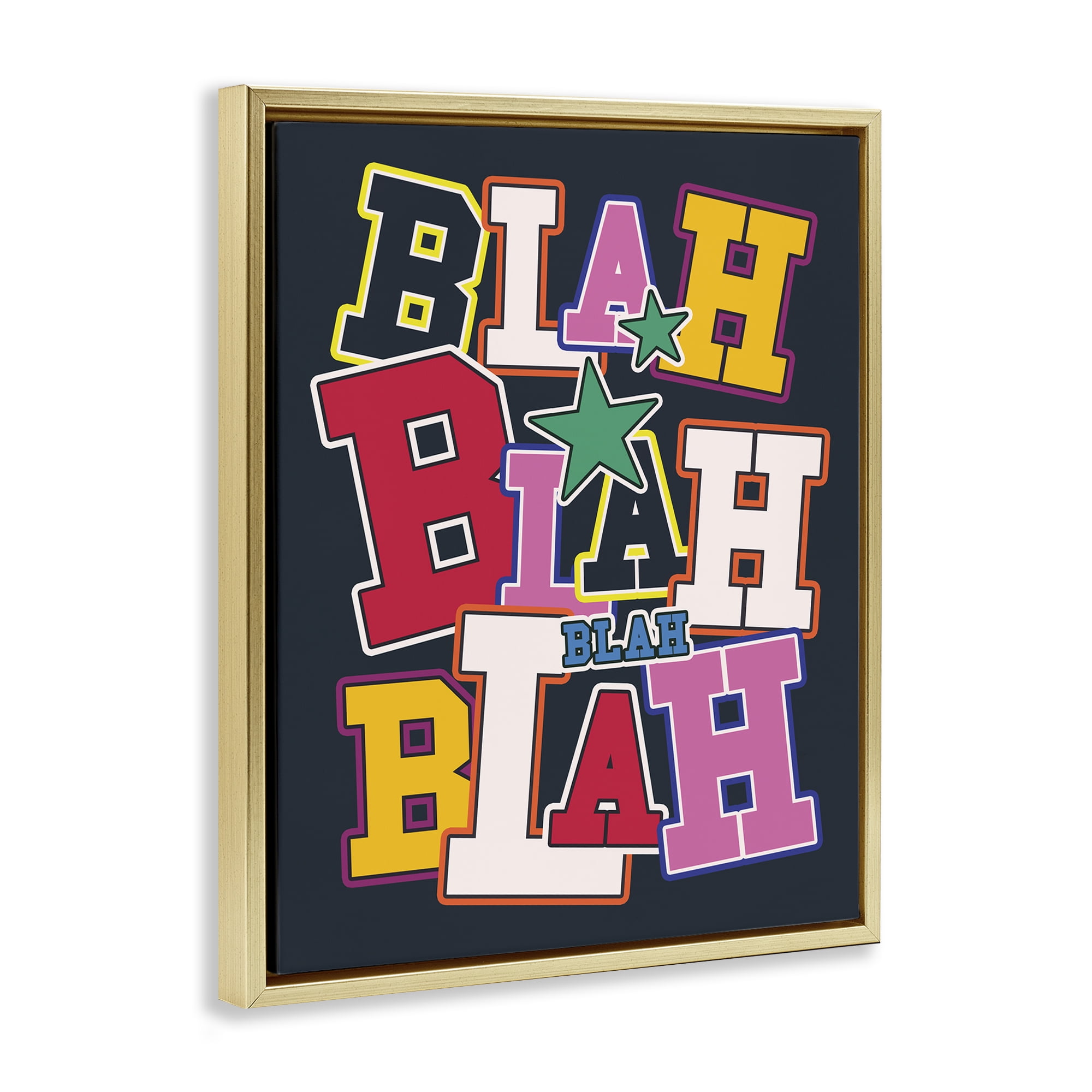 Stupell Industries Bold Blah Blah Text Text & Numbers Painting Gold Floater Framed Canvas Art Print Wall Art, 17 x 21