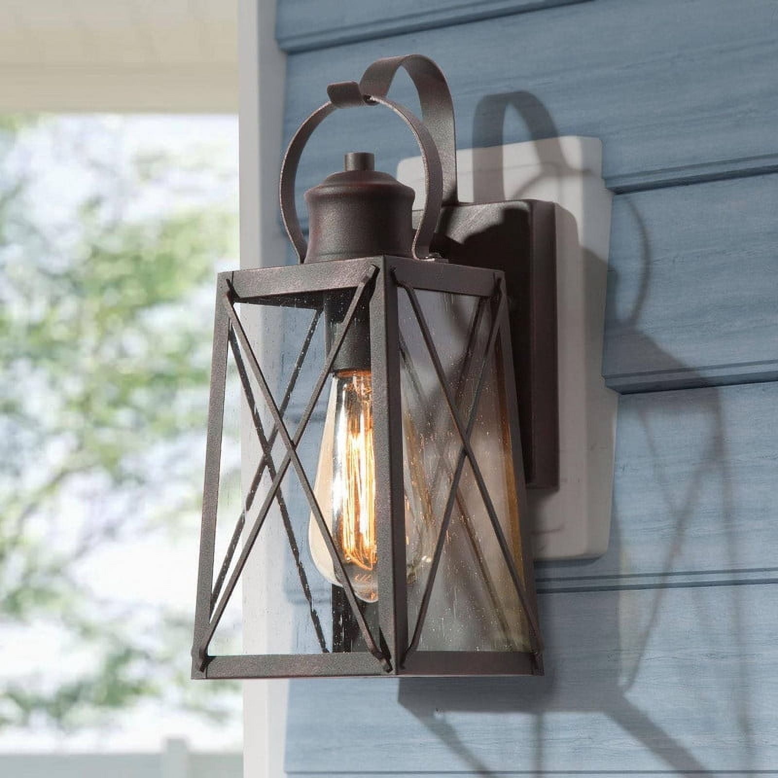 LNC 1-Lgiht Black Modern Rustic Outdoor Wall Sconce/ Glass Bronze Finish