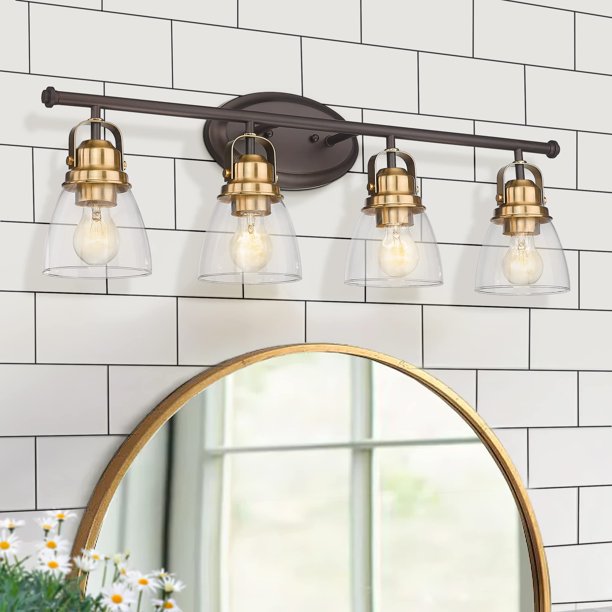 4Light OilRubbed Bronze Farmhouse Vanity Lights for Bathroom Modern