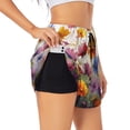 thumbnail image 3 of Lsque Colorful Wildflower Meadow Printed Women's Running Shorts with Liner Pockets,Elastic Quick Dry Workout Athletic Gym Yoga Shorts,Womens High Waist Shorts-X-Large, 3 of 9