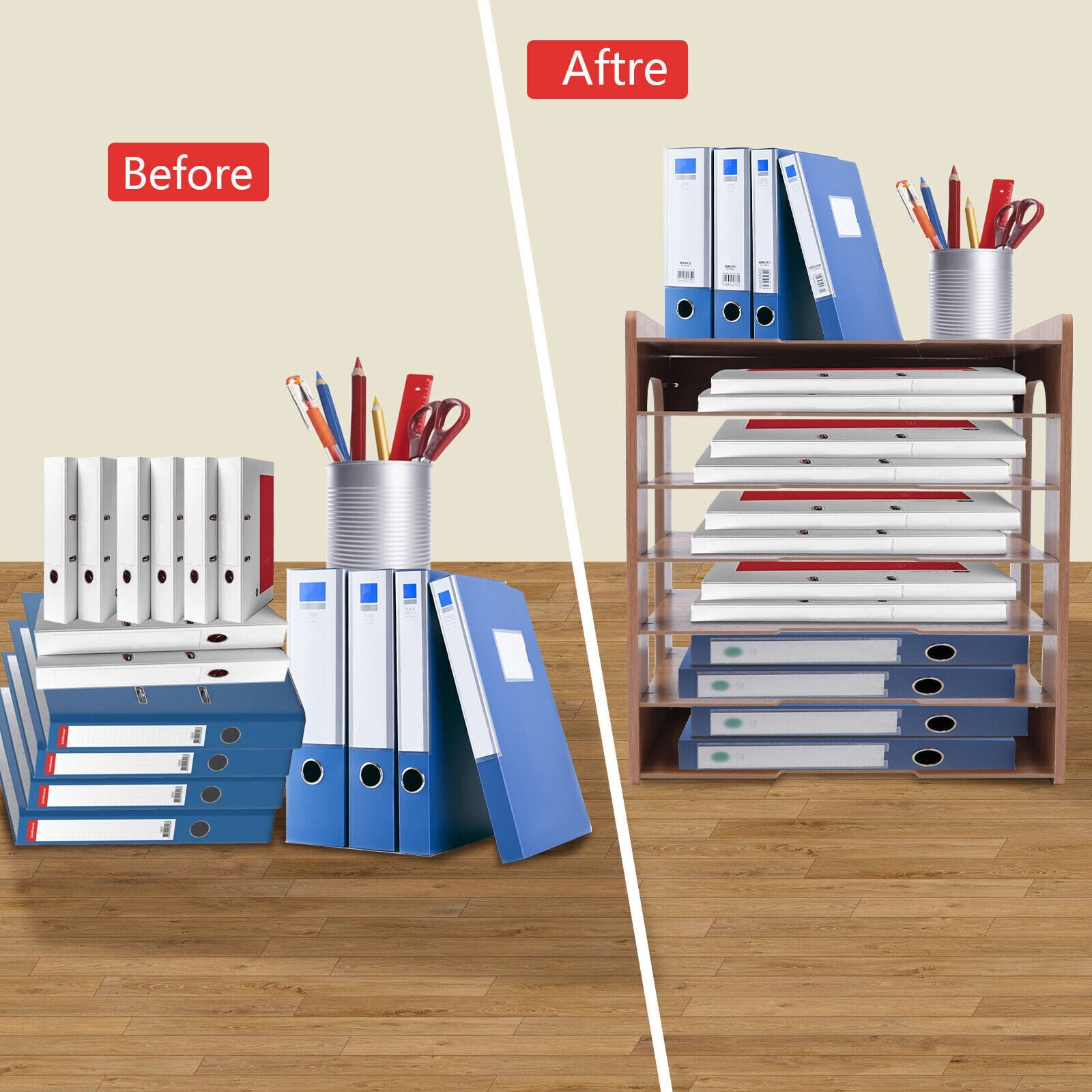 Modern A4 Paper Storage Letter File Sorter Organizer for Desk Wood Organizer